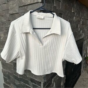 White Ribbed Polo Crop Top
